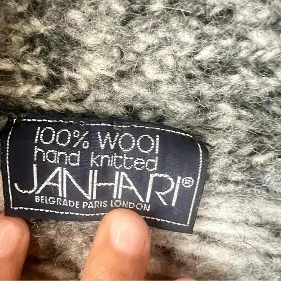 JAHARI 100% GREY WHITE WINTER  COLLAR WOOL HAND KNITTED SIZE S/M DOUBLE BREAST - Picture 12 of 15